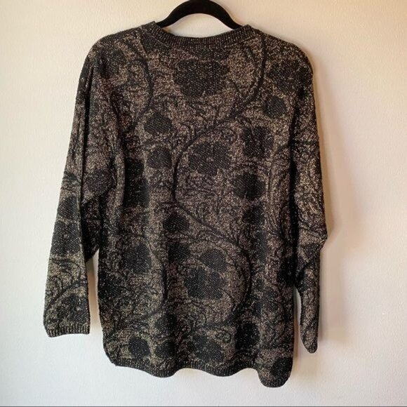 Vintage Carly Blake Black Gold Floral Simmer Pullover Sweater XL - Picture 5 of 7